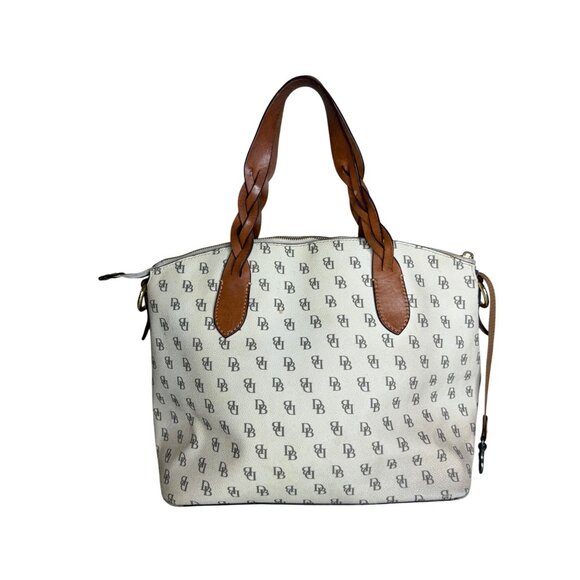 Vintage Dooney & Bourke Monogram Canvas Satchel Bag With Braided Leather Handles - Picture 3 of 11